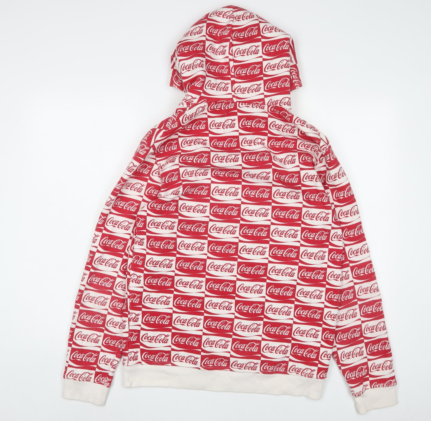 Coca-Cola Mens Red Geometric Cotton Pullover Hoodie Size M