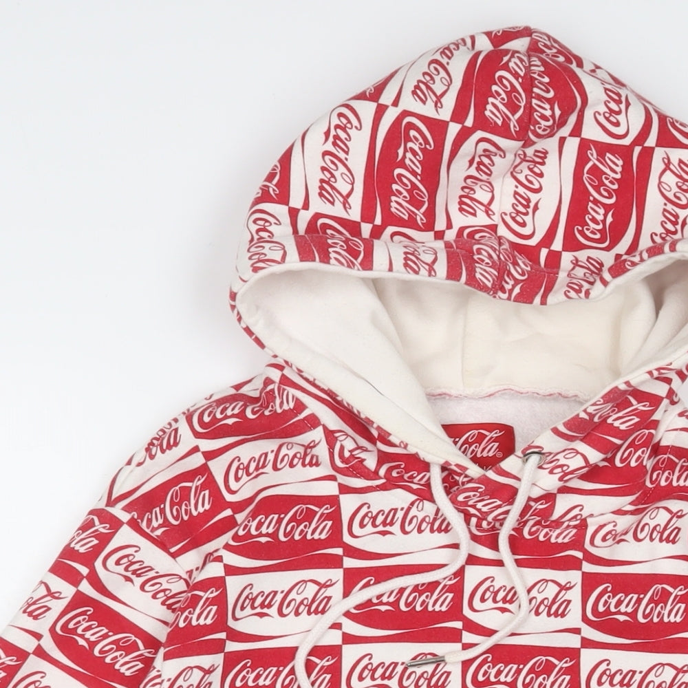 Coca-Cola Mens Red Geometric Cotton Pullover Hoodie Size M