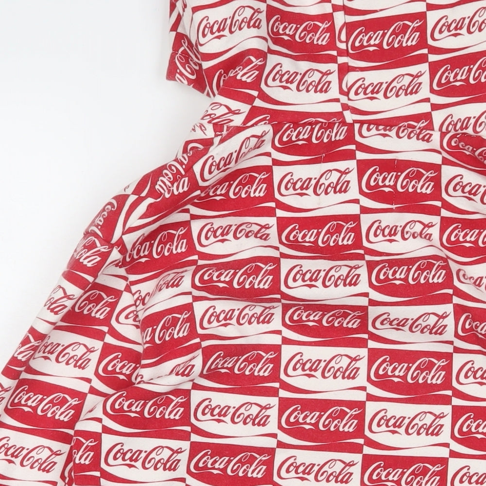 Coca-Cola Mens Red Geometric Cotton Pullover Hoodie Size M