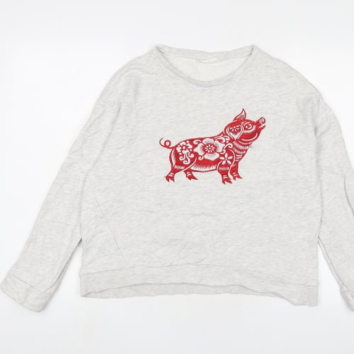 Mango Womens Grey Cotton Pullover Sweatshirt Size L Pullover - Embroidered