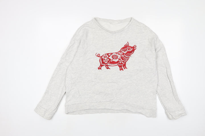 Mango Womens Grey Cotton Pullover Sweatshirt Size L Pullover - Embroidered