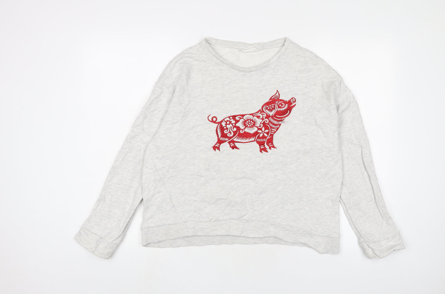 Mango Womens Grey Cotton Pullover Sweatshirt Size L Pullover - Embroidered