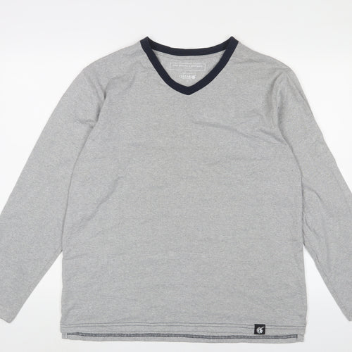THE WHITE COMPANY Mens Grey Polyester T-Shirt Size M V-Neck - Embroidered