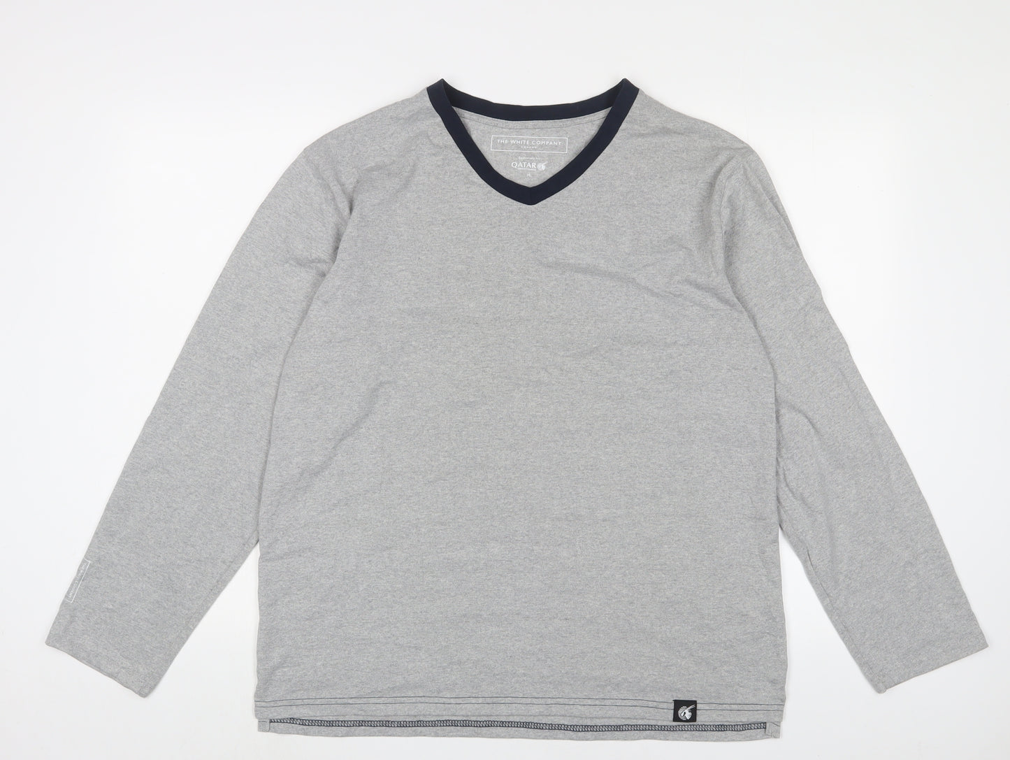 THE WHITE COMPANY Mens Grey Polyester T-Shirt Size M V-Neck - Embroidered