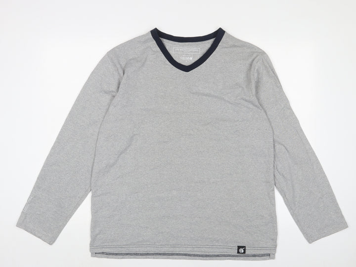 THE WHITE COMPANY Mens Grey Polyester T-Shirt Size M V-Neck - Embroidered