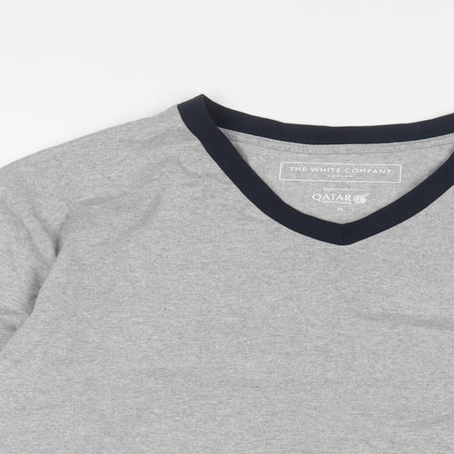 THE WHITE COMPANY Mens Grey Polyester T-Shirt Size M V-Neck - Embroidered