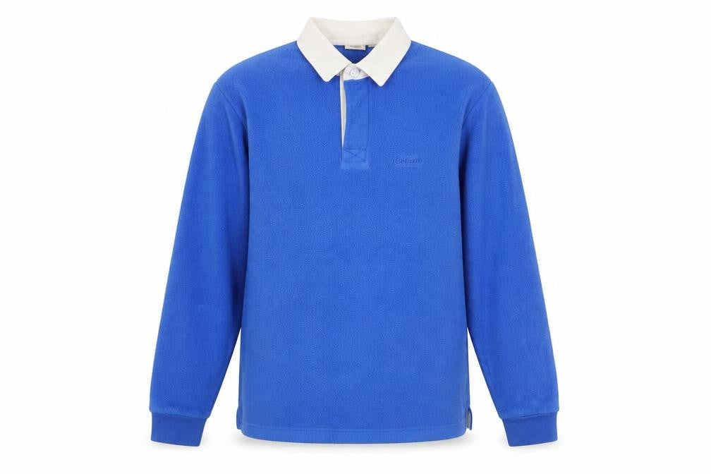 Front view of Cotton Traders men’s blue polyester pullover sweatshirt, size XS, - logo, embroidered