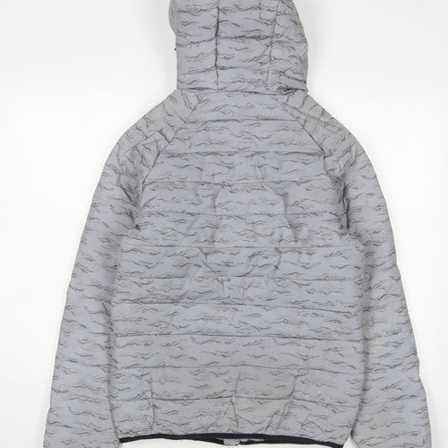 McKenzie Mens Grey Geometric Puffer Jacket Coat Size S Zip - Reflective