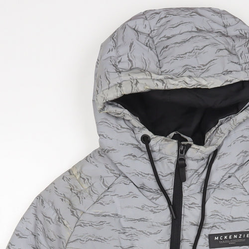 McKenzie Mens Grey Geometric Puffer Jacket Coat Size S Zip - Reflective