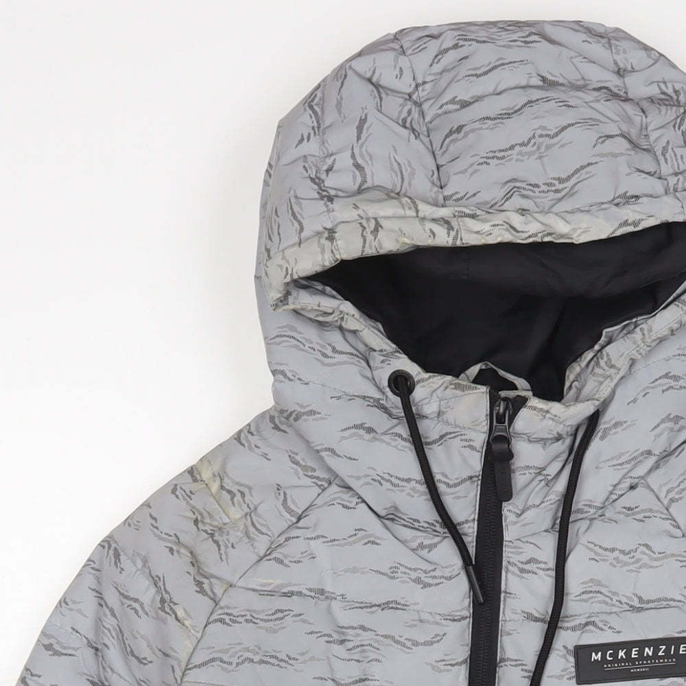 McKenzie Mens Grey Geometric Puffer Jacket Coat Size S Zip - Reflective