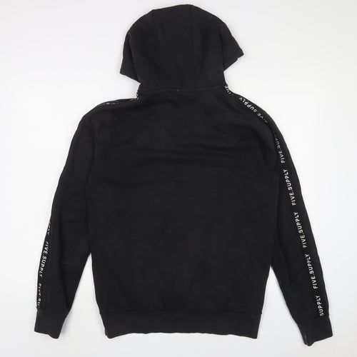 FIVE Mens Black Cotton Pullover Hoodie Size M - Embroidered