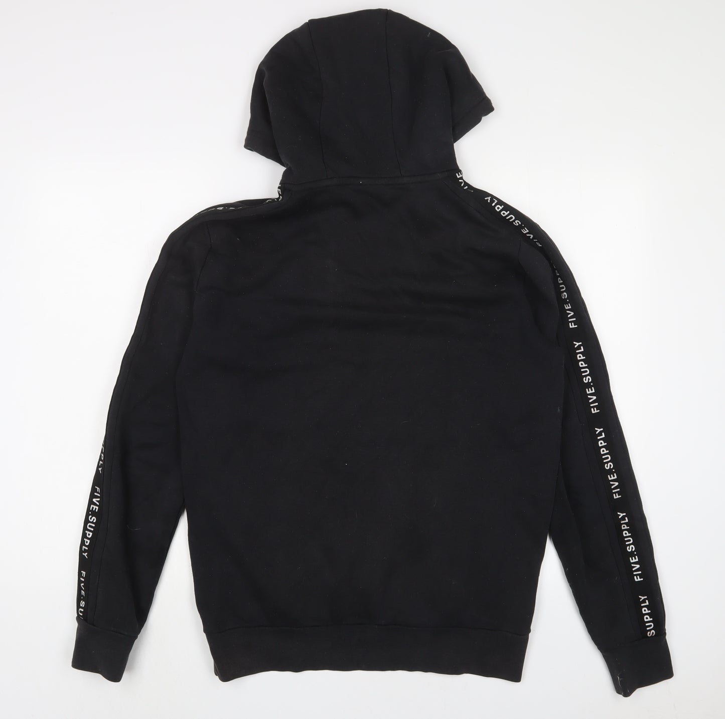 FIVE Mens Black Cotton Pullover Hoodie Size M - Embroidered
