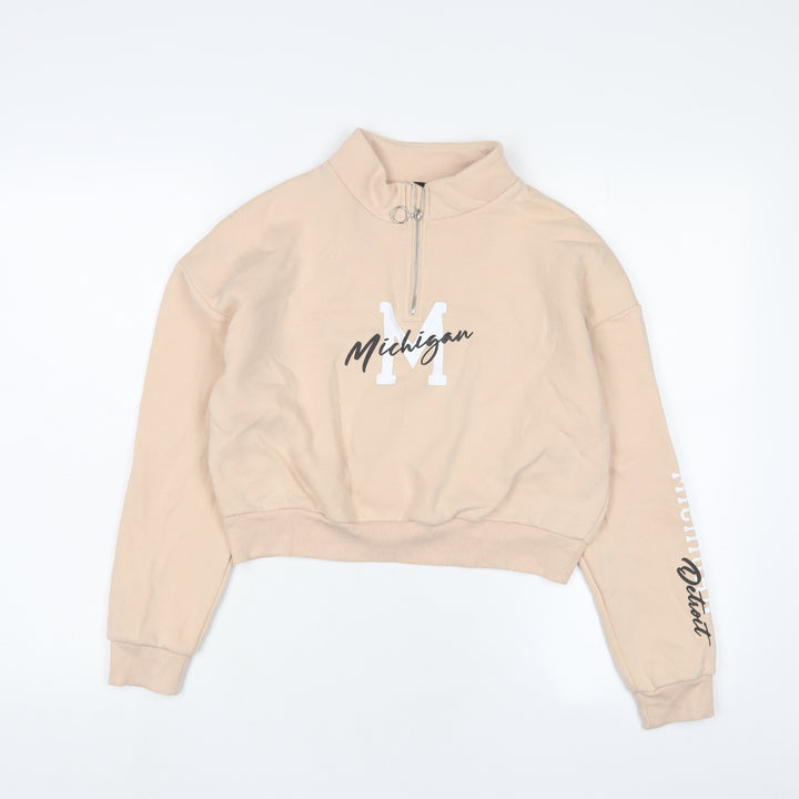New Look Girls Beige Cotton Pullover Sweatshirt Size 12-13 Years Zip - Michigan