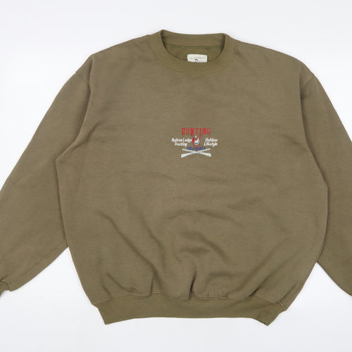Mr Charley Mens Green Cotton Pullover Sweatshirt Size L - Embroidered