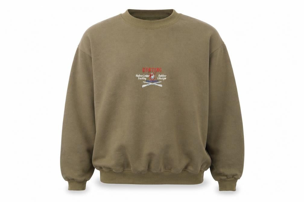 Front view of Mr Charley men’s green cotton pullover sweatshirt, size L, - embroidered