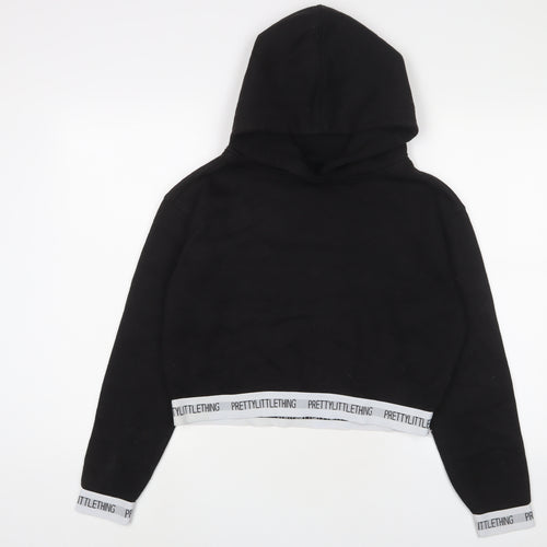 PRETTYLITTLETHING Womens Black Cotton Pullover Hoodie Size S Pullover - Logo