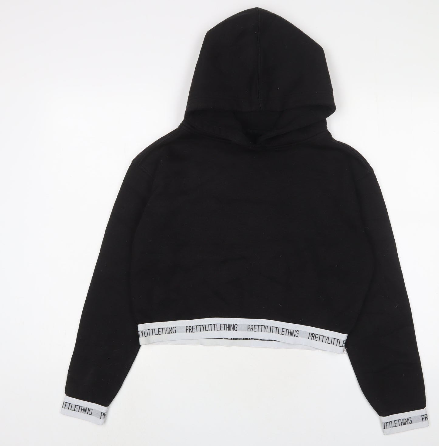 PRETTYLITTLETHING Womens Black Cotton Pullover Hoodie Size S Pullover - Logo