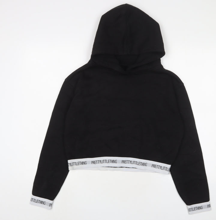 PRETTYLITTLETHING Womens Black Cotton Pullover Hoodie Size S Pullover - Logo