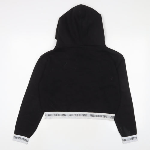 PRETTYLITTLETHING Womens Black Cotton Pullover Hoodie Size S Pullover - Logo
