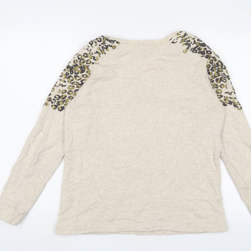 Kaleidoscope Womens Beige Crew Neck Animal Print Cotton Pullover Jumper Size 12