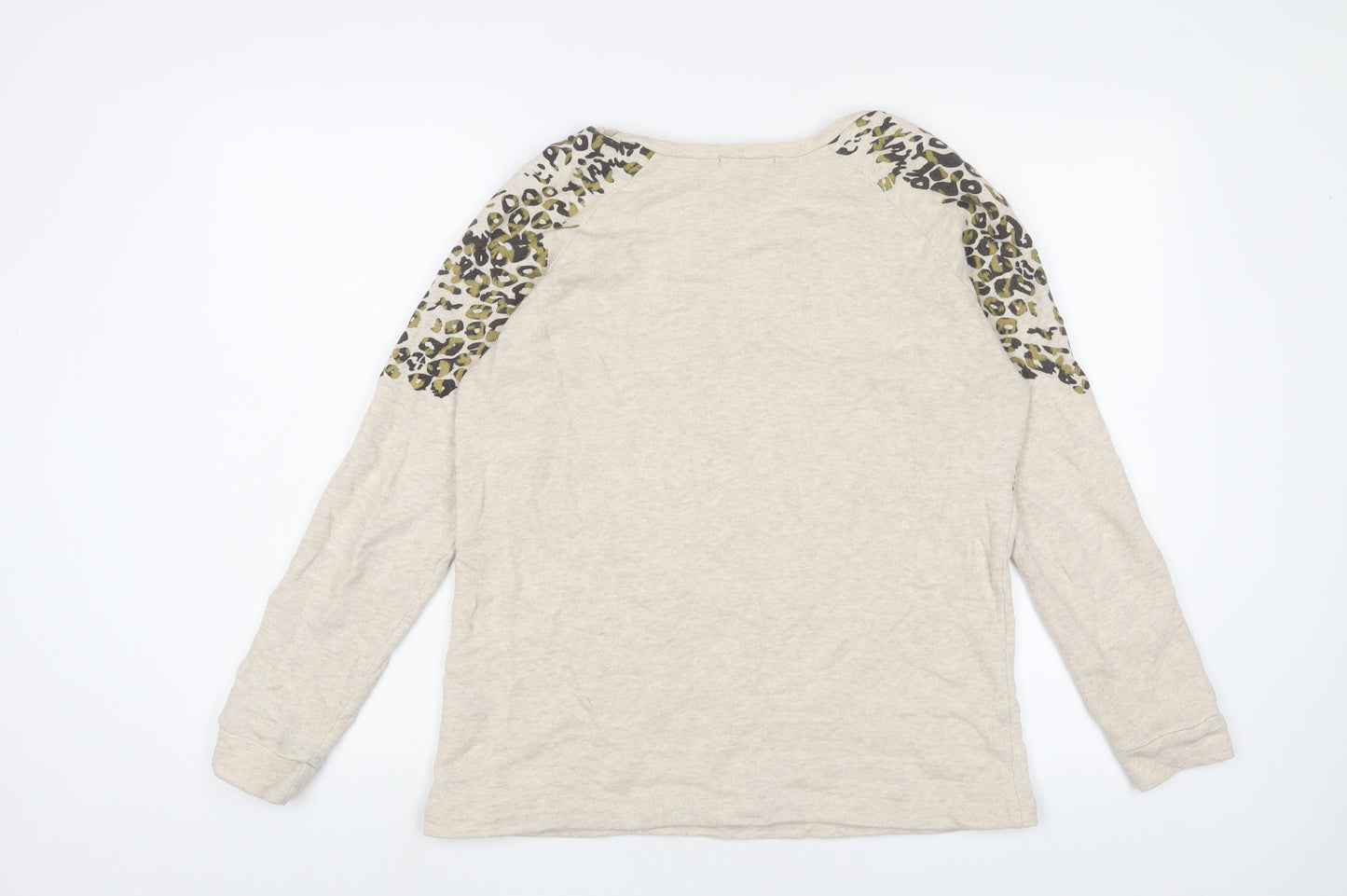 Kaleidoscope Womens Beige Crew Neck Animal Print Cotton Pullover Jumper Size 12