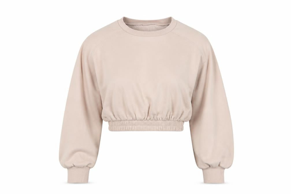 Front view of Zara women’s pink cotton pullover sweatshirt, size M, pullover