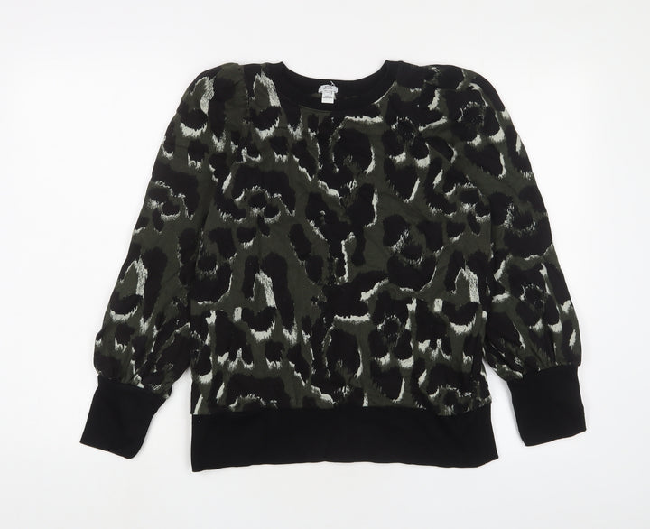 River Island Womens Green Camouflage Cotton Pullover Sweatshirt Size XS Pullover