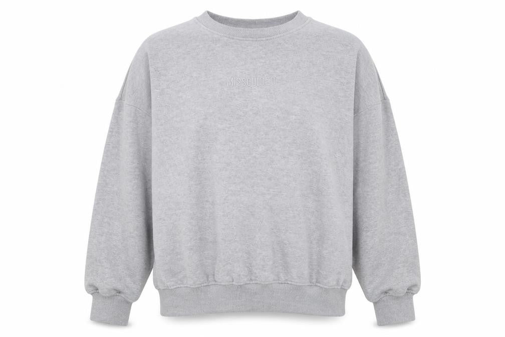 Front view of missgui women’s grey cotton pullover sweatshirt, size UK 12, pullover