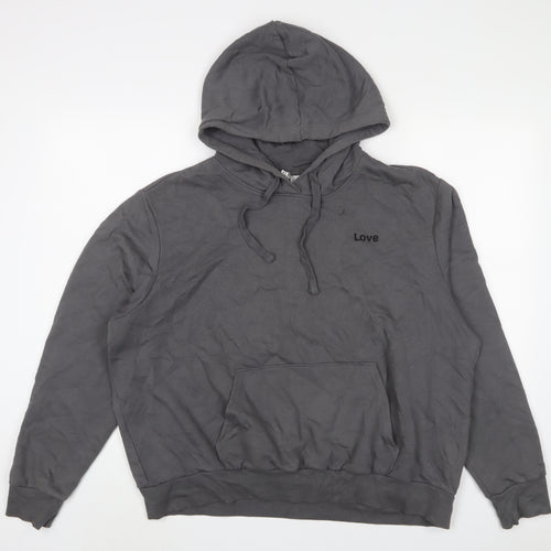 H&M Womens Grey Cotton Pullover Hoodie Size L Pullover - Love, Embroidered