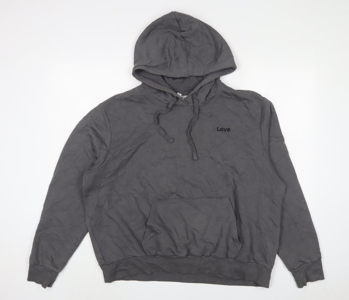 H&M Womens Grey Cotton Pullover Hoodie Size L Pullover - Love, Embroidered