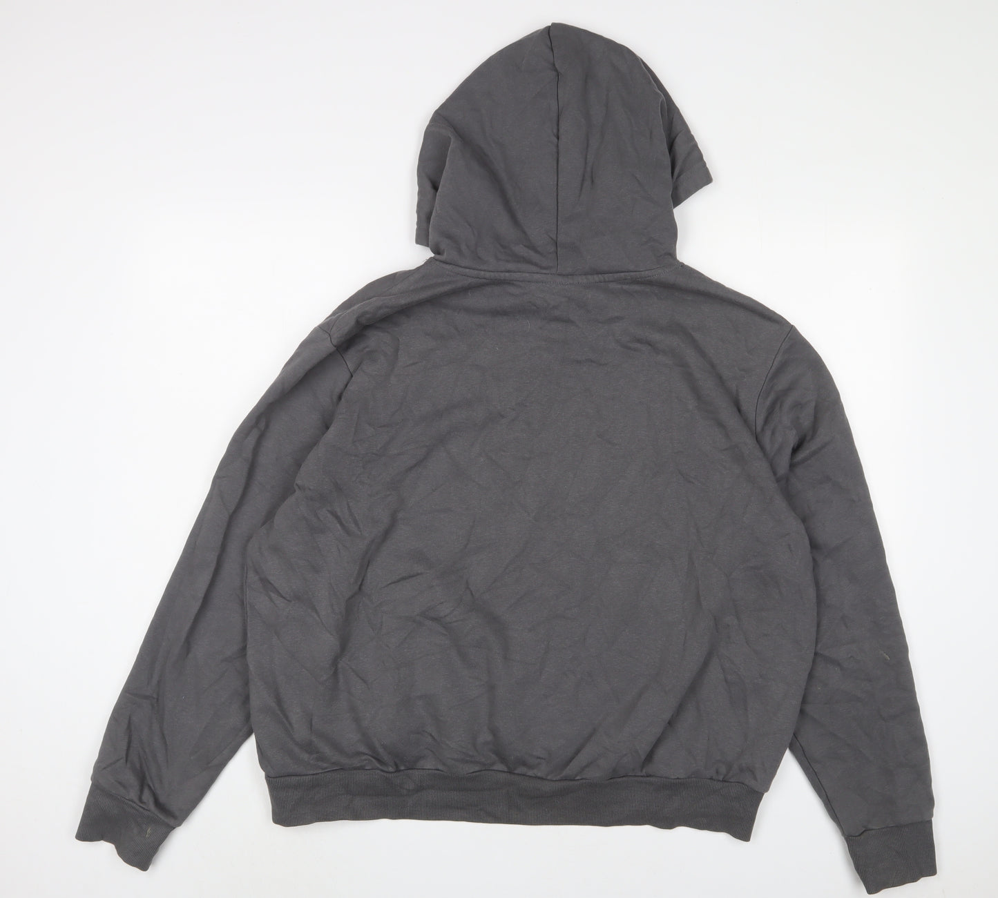 H&M Womens Grey Cotton Pullover Hoodie Size L Pullover - Love, Embroidered