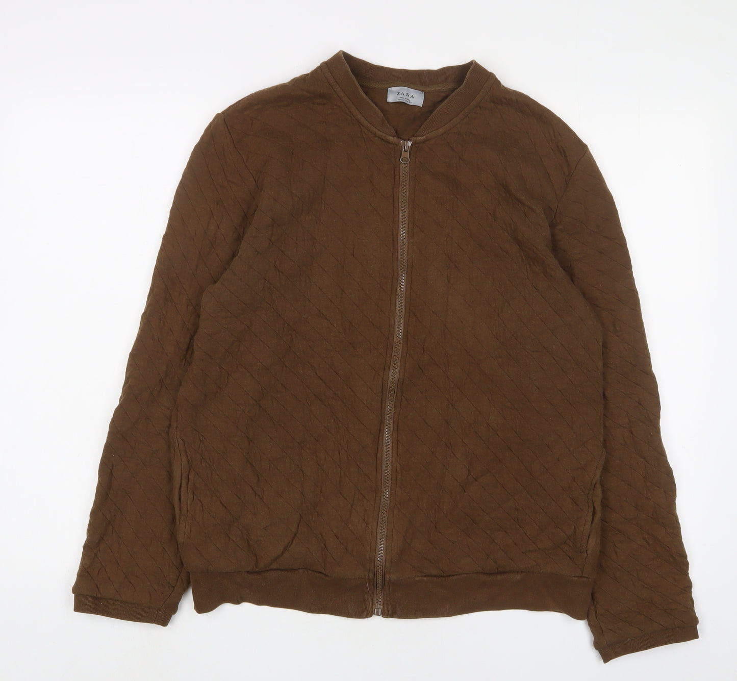 Zara Womens Brown Cotton Full Zip Sweatshirt Size L Zip