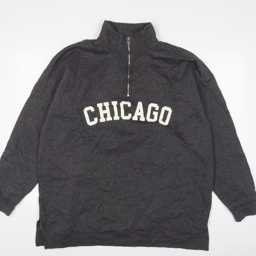 Boohoo Womens Grey Cotton Pullover Sweatshirt Size 16 Zip - Chicago