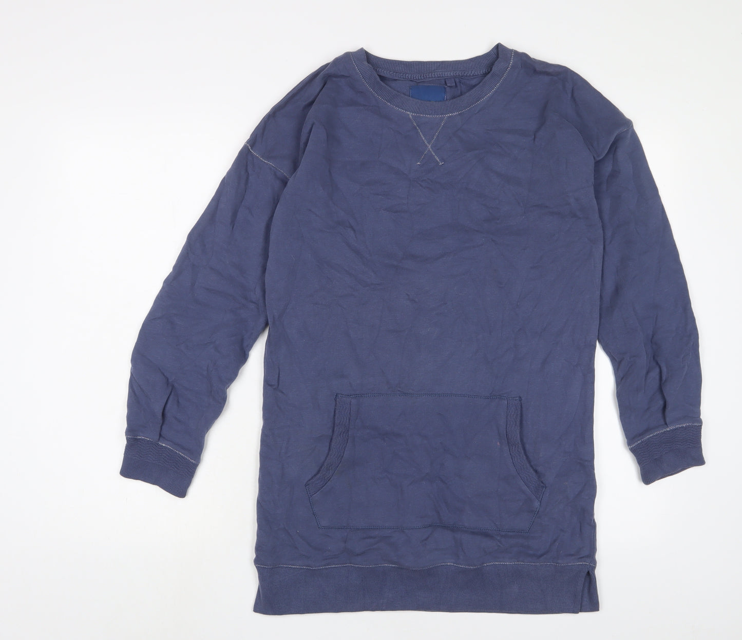 NEXT Womens Blue Cotton Jumper Dress Size 6 Crew Neck Pullover