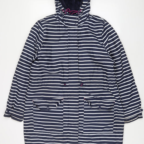 Harvey & Jones Womens Blue Striped Jacket Coat Size L Zip