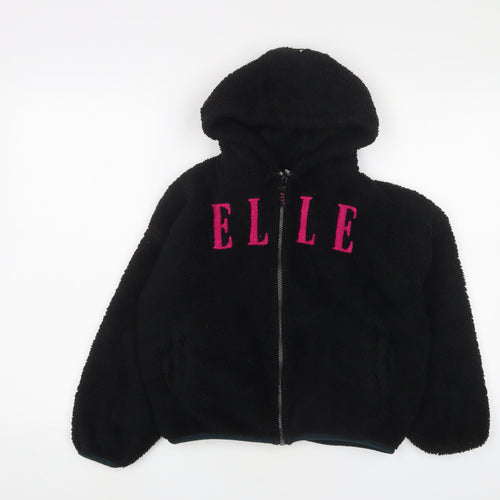 ELLE Girls Black Jacket Size 10-11 Years Zip - Logo, Embroidered