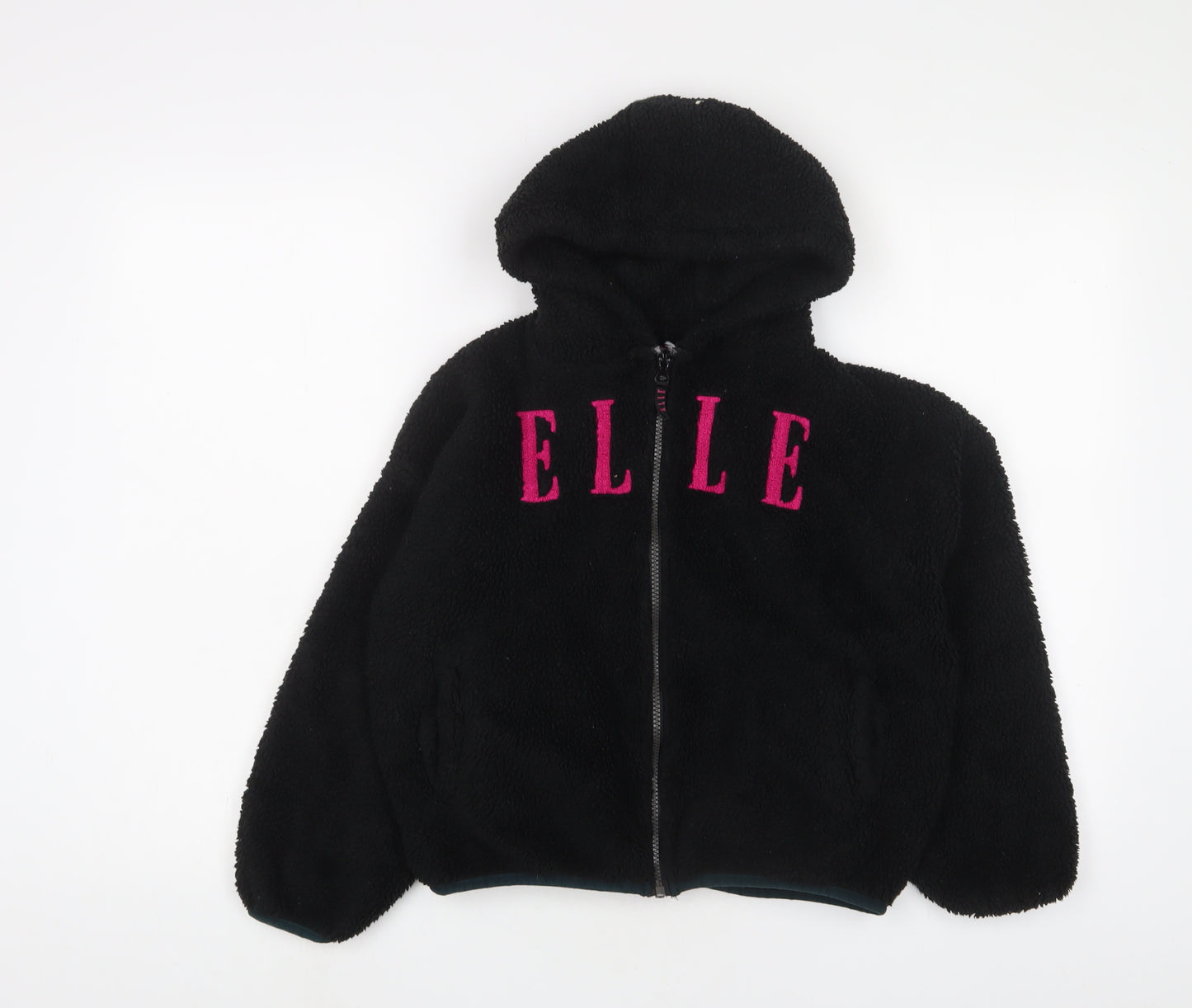 ELLE Girls Black Jacket Size 10-11 Years Zip - Logo, Embroidered