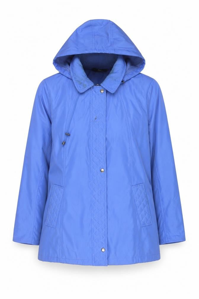 Front view of Bonmarché women’s blue jacket coat, size M, zip