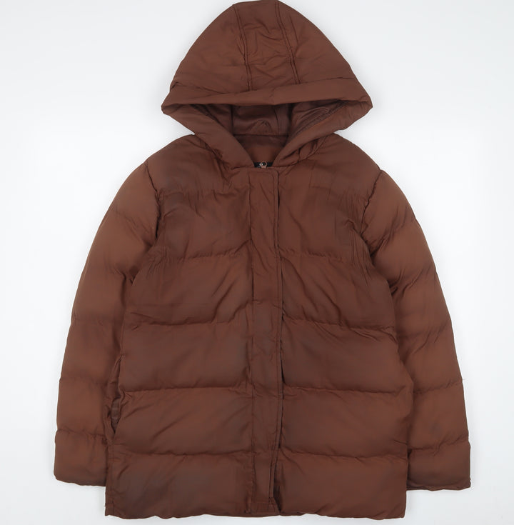 Threadbare Womens Brown Puffer Jacket Coat Size 6 Zip