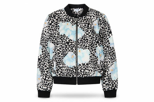 Front view of ValleyGirl women’s multicoloured floral jacket, size UK 8, zip