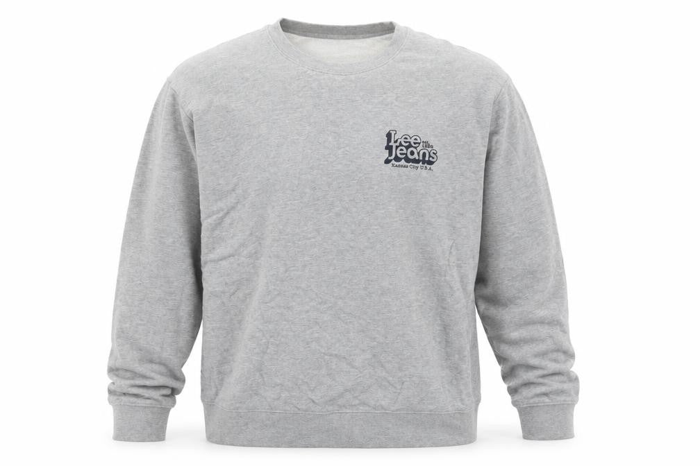 Front view of Lee Jeans men’s grey polyester pullover sweatshirt, size L, - logo