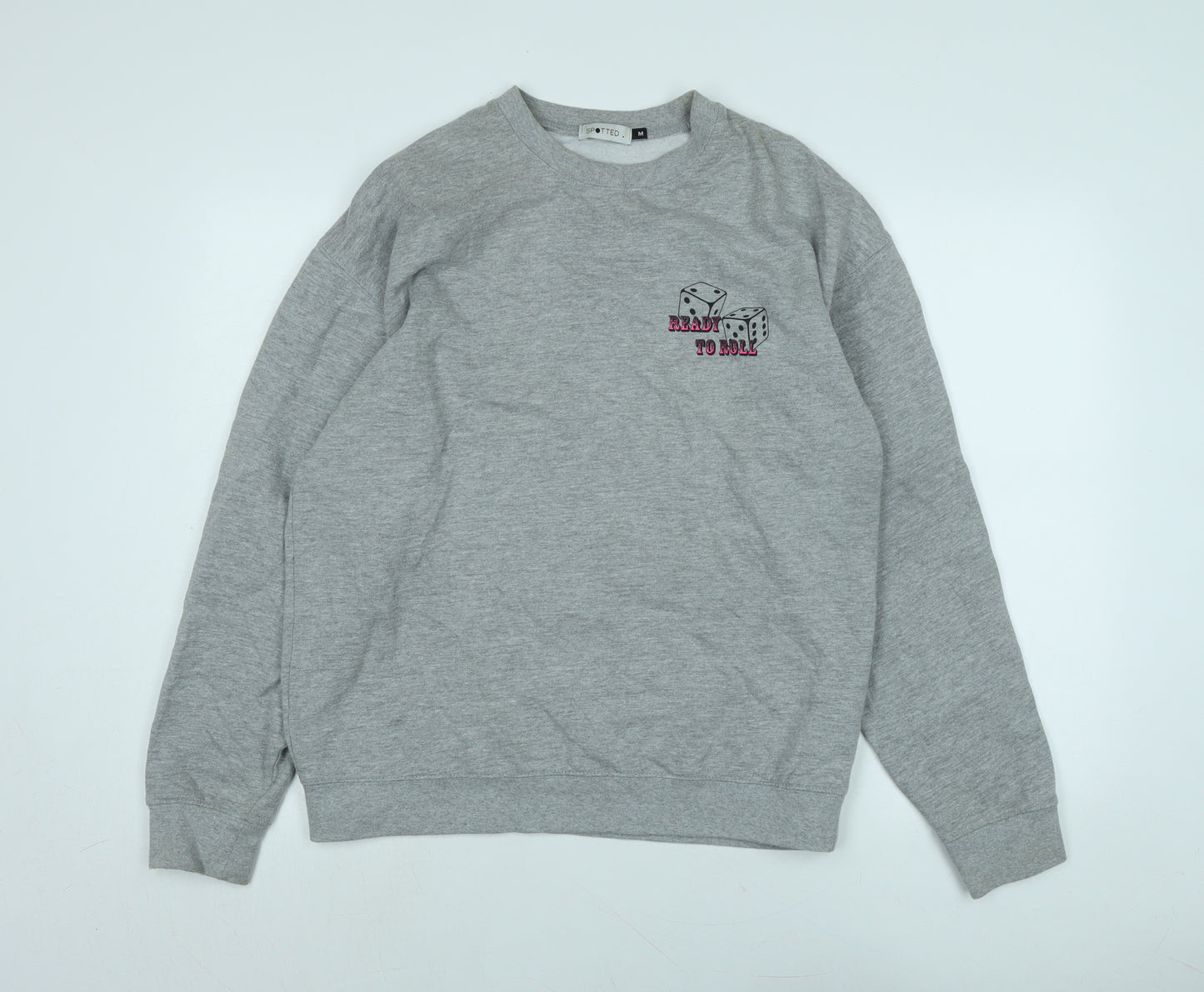 Spotted Mens Grey Polyester Pullover Sweatshirt Size M - Ready to Roll