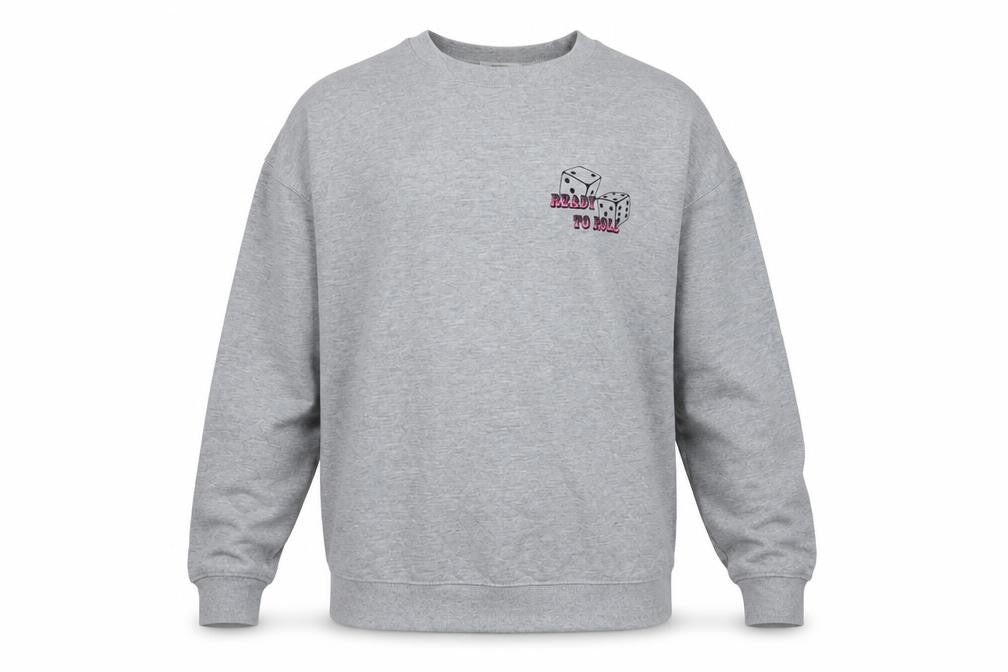 Front view of Spotted men’s grey polyester pullover sweatshirt, size M, - ready to roll