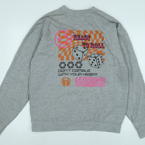 Spotted Mens Grey Polyester Pullover Sweatshirt Size M - Ready to Roll