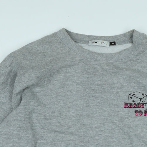 Spotted Mens Grey Polyester Pullover Sweatshirt Size M - Ready to Roll