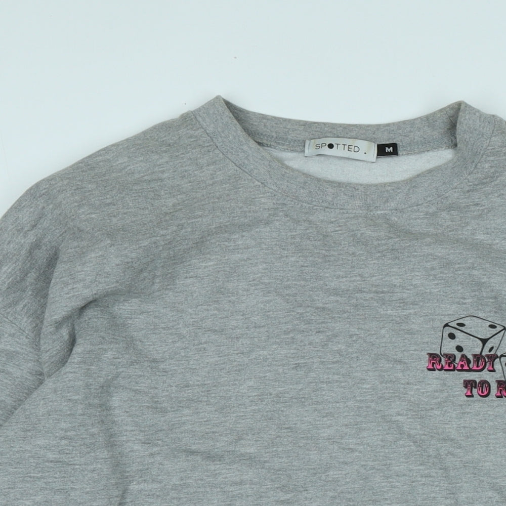 Spotted Mens Grey Polyester Pullover Sweatshirt Size M - Ready to Roll