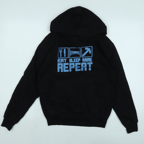 Eat Sleep Shop Repeat Boys Black Polyester Pullover Hoodie Size M - Eat Sleep Mine Repeat