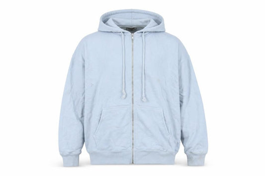 Front view of Brandy Melville men’s blue jacket, size 3XL, zip - logo