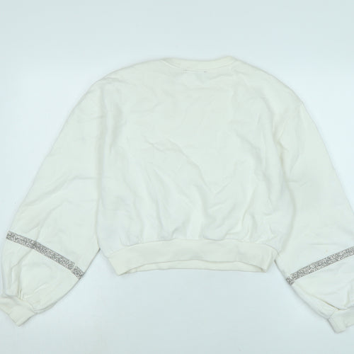 Zara Womens White Polyester Pullover Sweatshirt Size S - Glitter beading