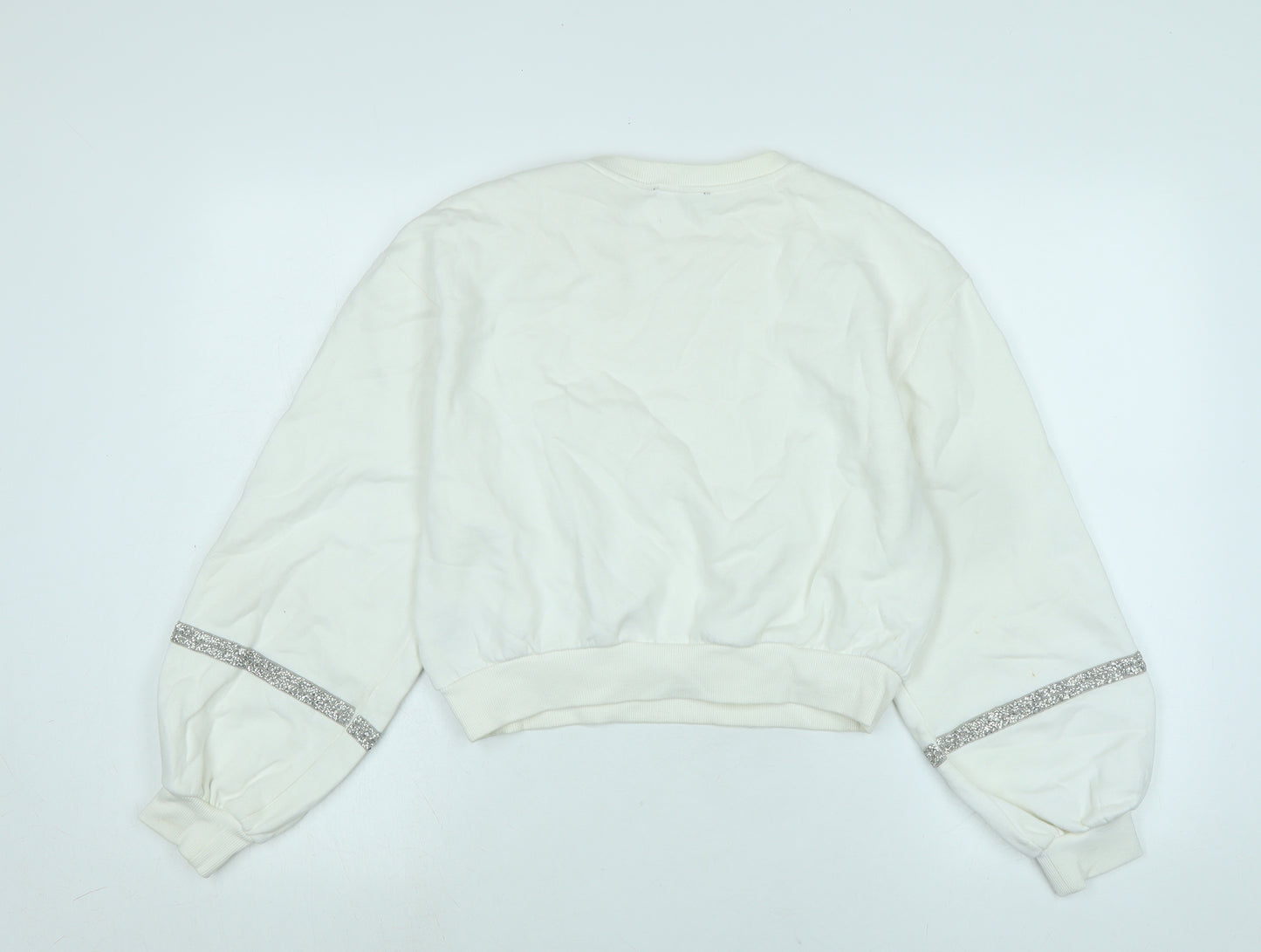 Zara Womens White Polyester Pullover Sweatshirt Size S - Glitter beading